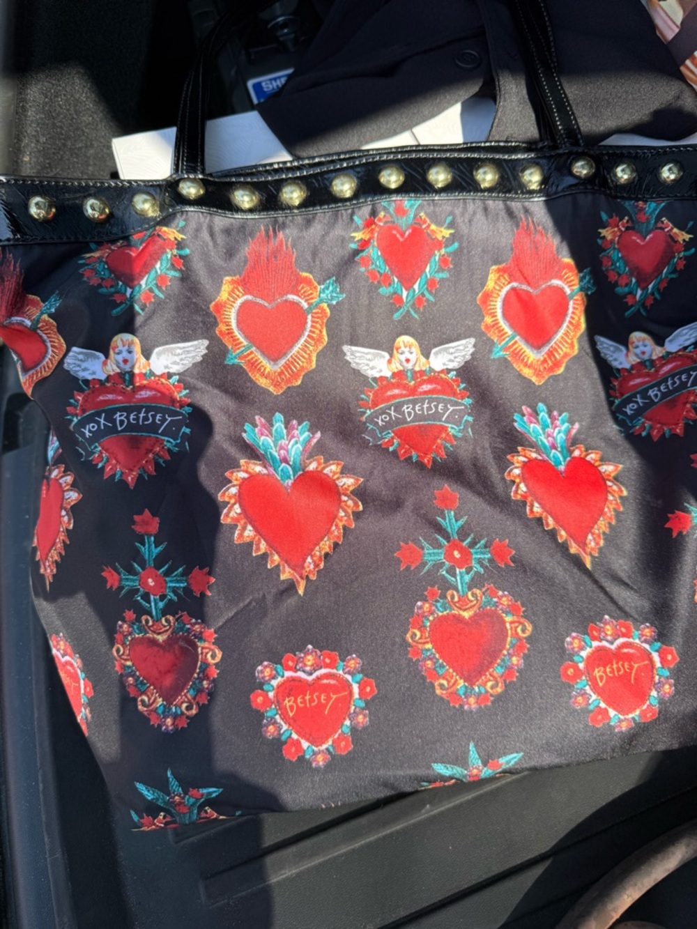 Betsey Johnson Black Tote with Red Hearts